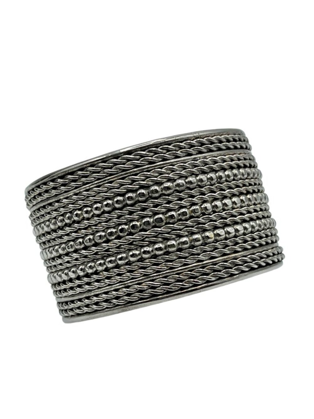 Cuff Bracelet Wide Silver Tone 7.25" Handmade Artisan Heavy Vintage 1970s BOHO - Picture 3 of 10